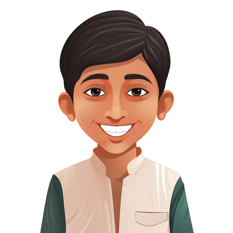 Smiling Cartoon Boy in Traditional Clothing
