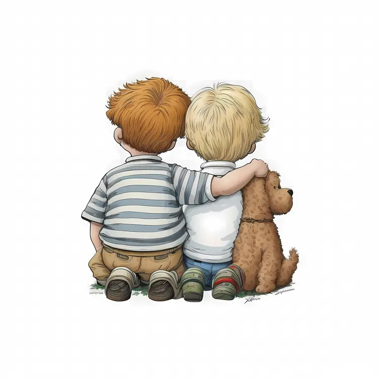 Two Boys with a Dog