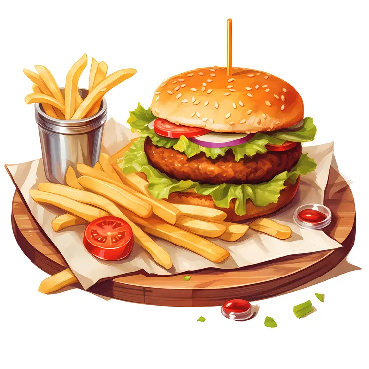 Delicious Burger with French Fries