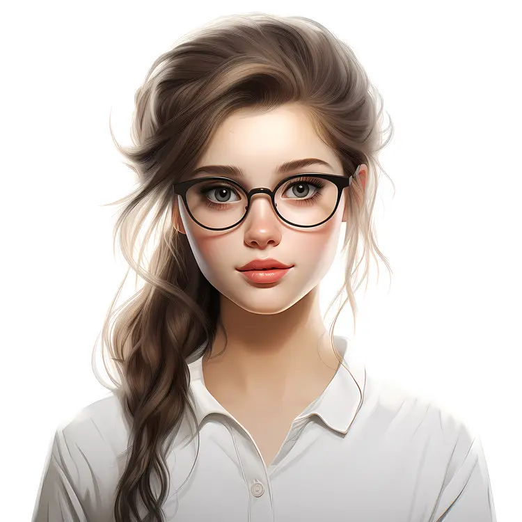 Animated Girl with Glasses in White Shirt
