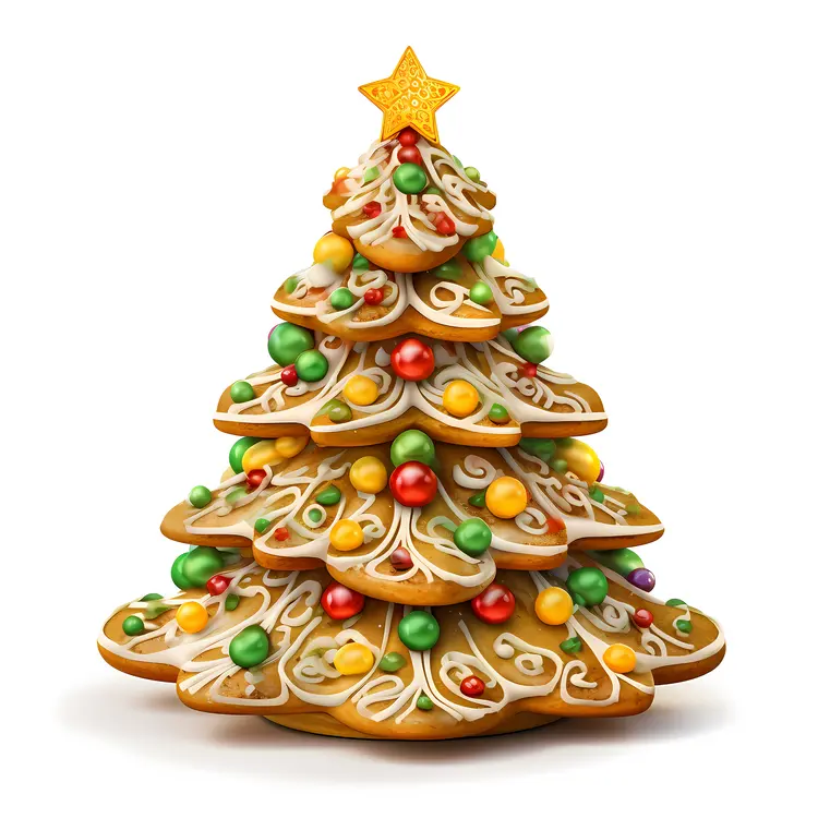 Decorated Christmas Tree Cookie with Star