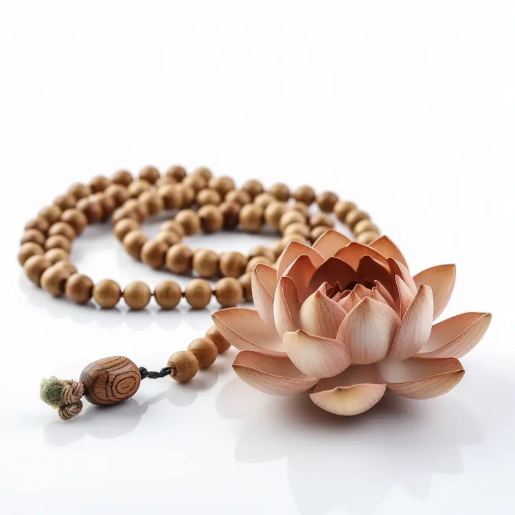 Wooden Prayer Beads with Lotus Flower for Meditation