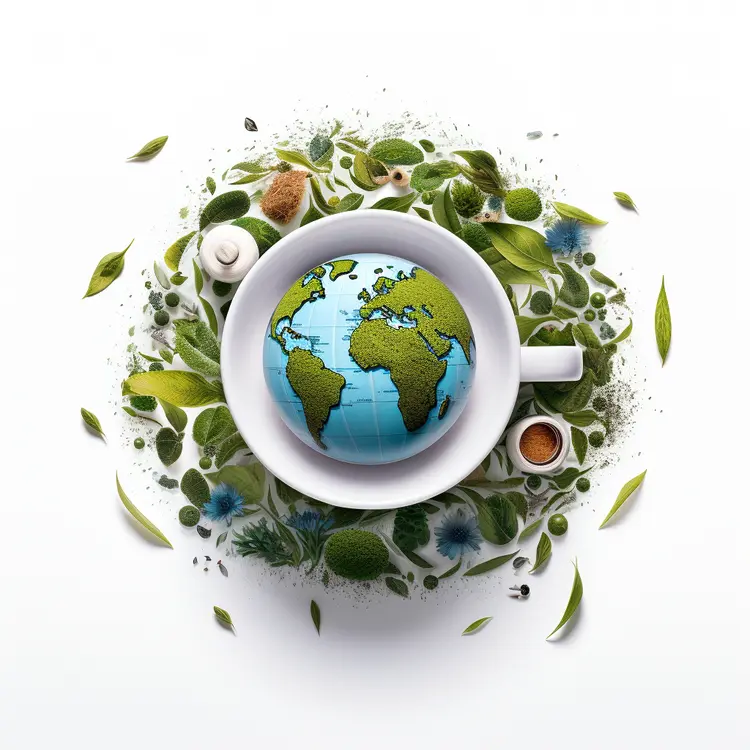 World Map Tea Cup with Leaves