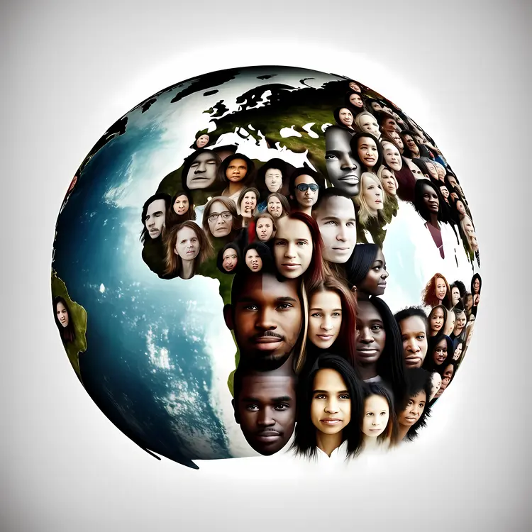 Faces of Diverse People on a Globe