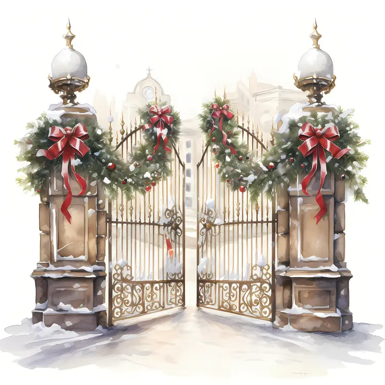 Festive Gate with Christmas Wreaths