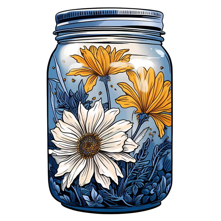Decorative Jar with Yellow and White Flowers