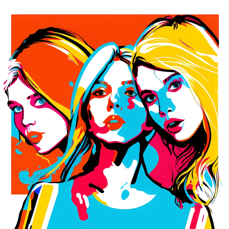 Pop Art Style Three Friends Taking a Selfie