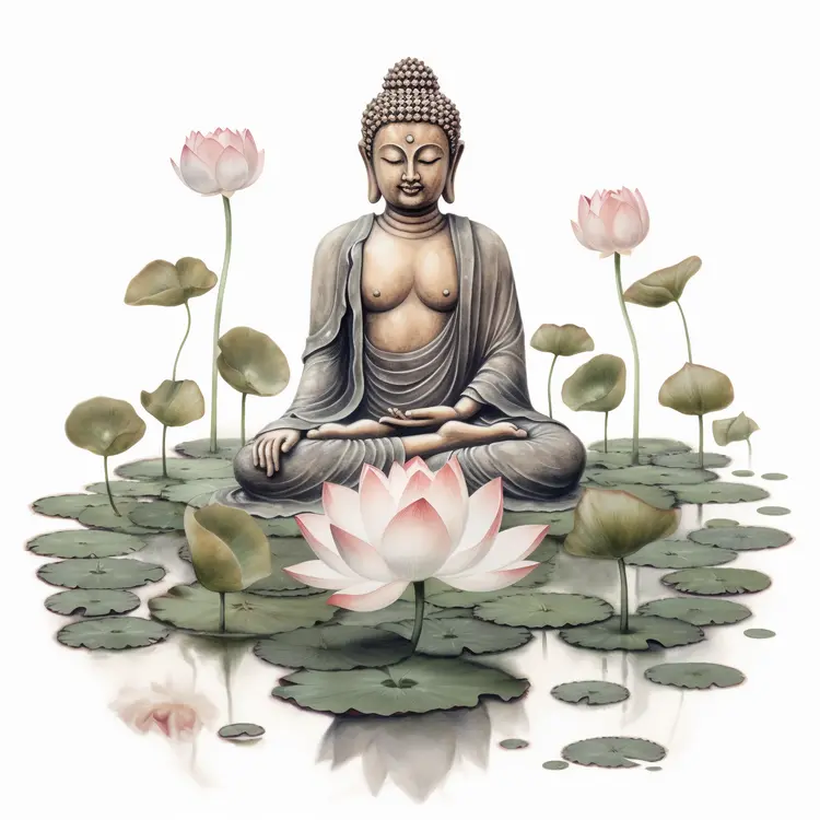 Serene Buddha Statue with Lotus Flowers