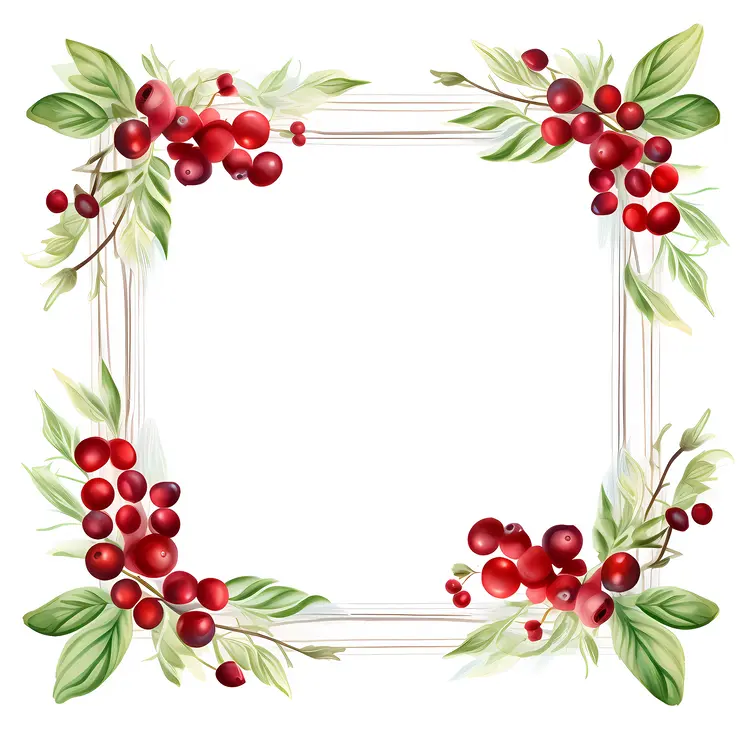 Watercolor Berries and Leaves Frame for Christmas
