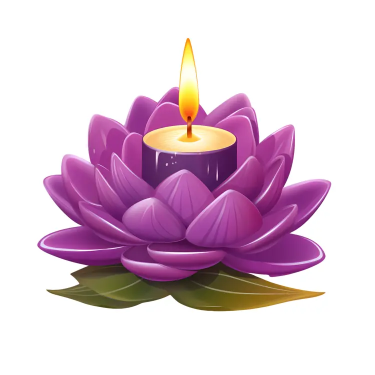 Purple Lotus Candle with Leaves