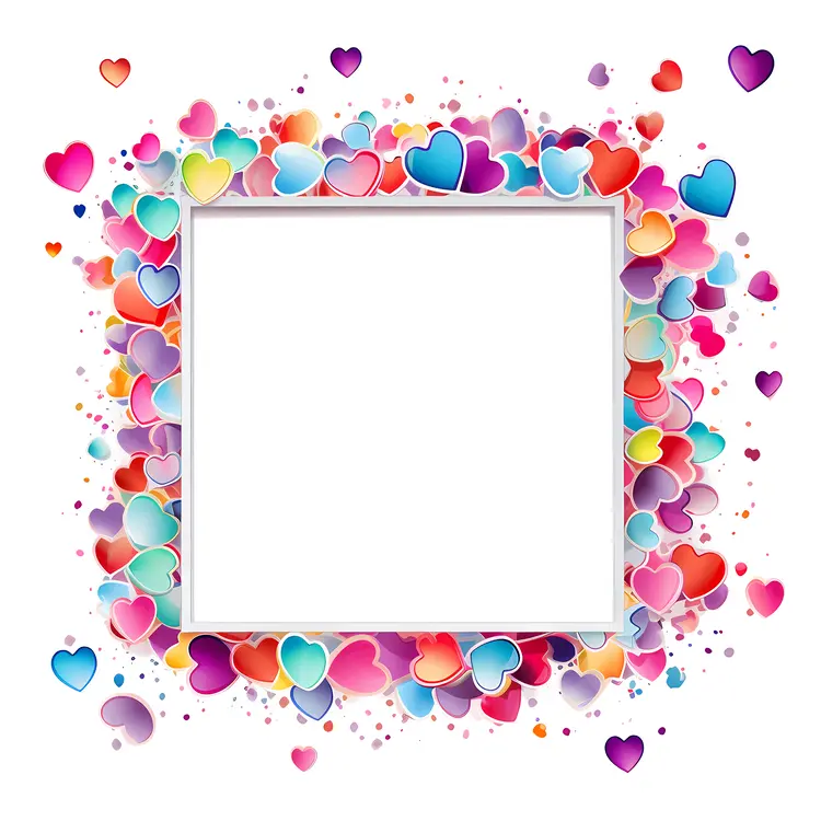 Square Frame with Colorful Hearts for Valentine's Day