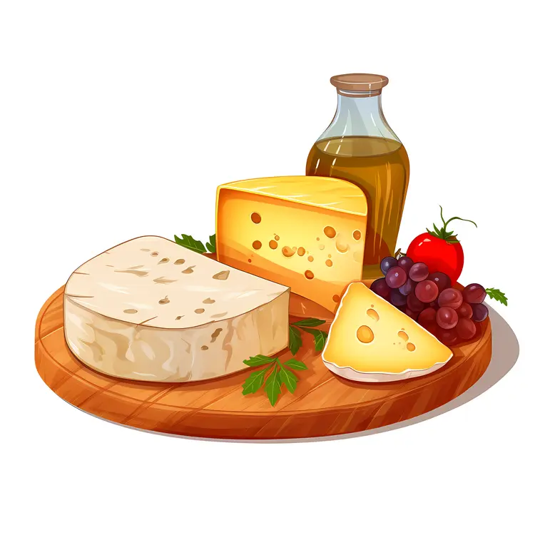 Gourmet Cheese Platter with Wine and Grapes