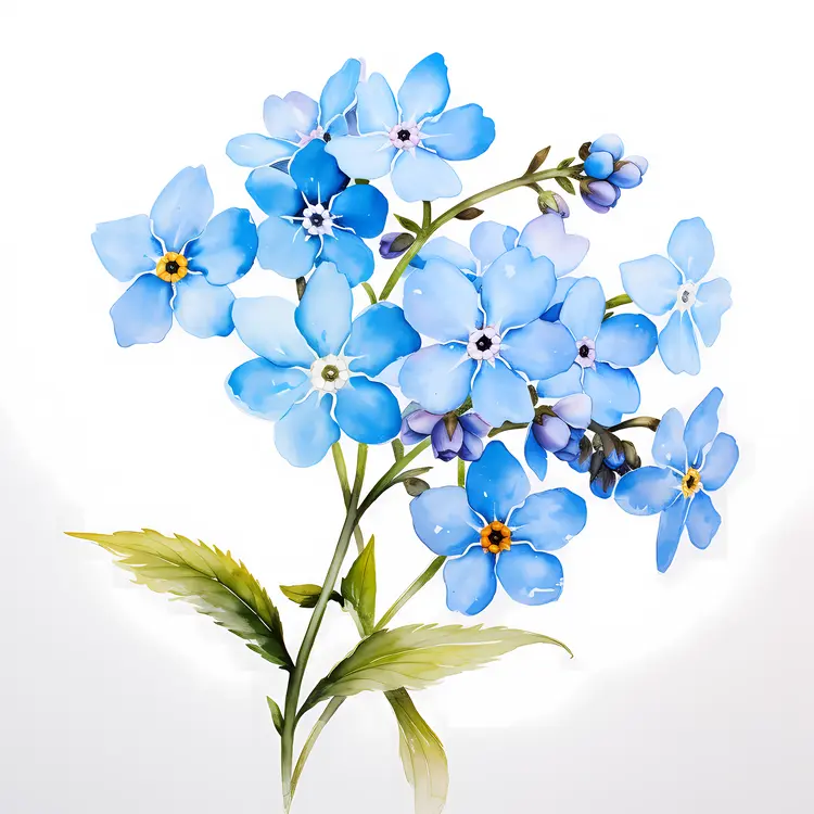 Blue Forget-Me-Not with Green Leaves