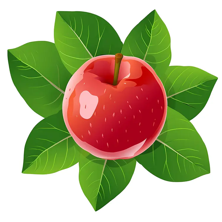 Red Apple with Green Leaves Illustration