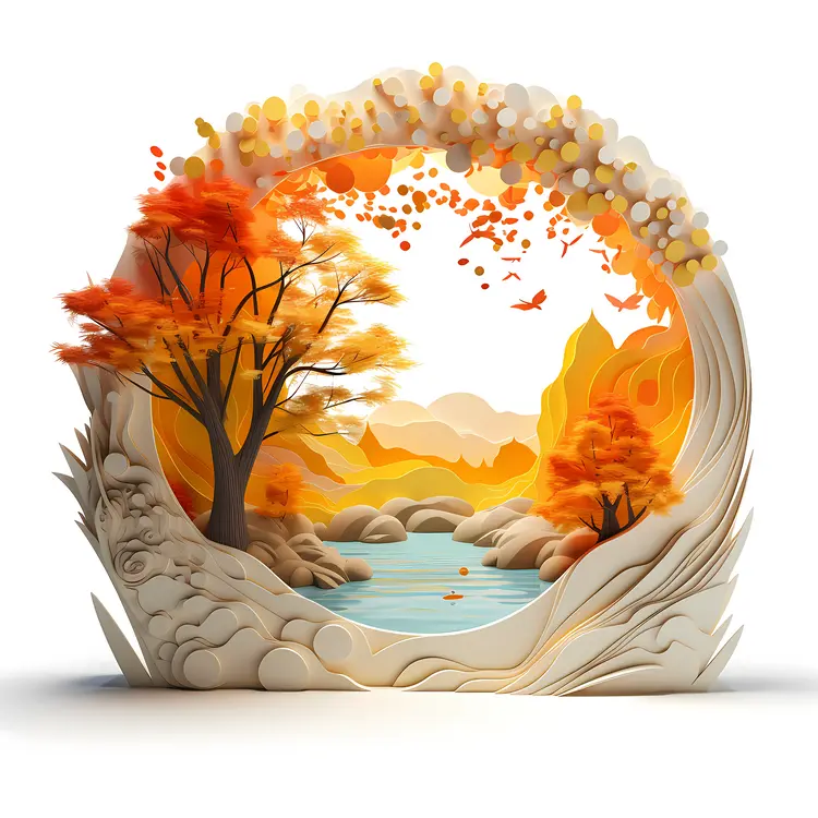 Paper Craft Autumn Landscape with Lake
