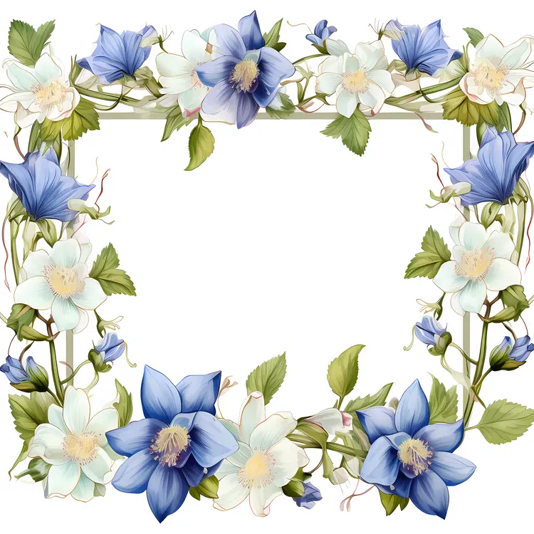 Square Floral Frame with Blue and White Flowers