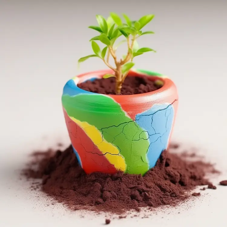 Colorful Plant Pot with Small Plant