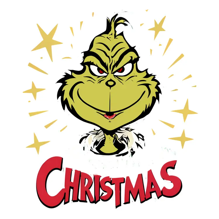 Grinch in Santa Hat with Christmas Text