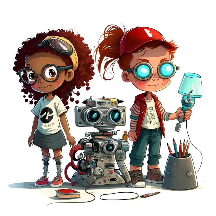 Kids with Robot and Science Gadgets