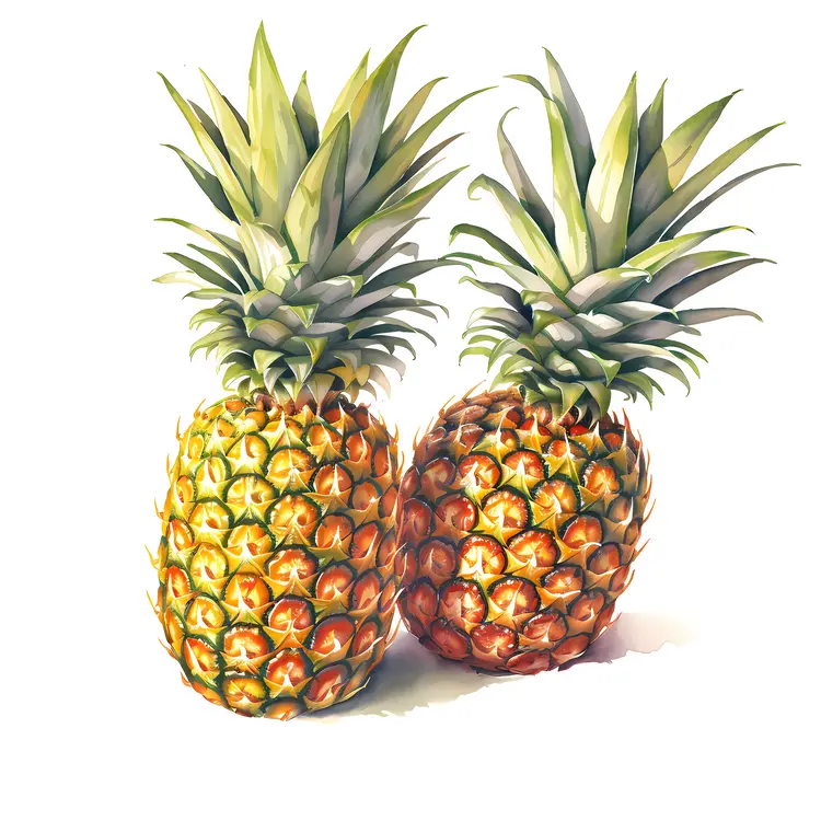 Two Fresh Pineapples with Green Leaves