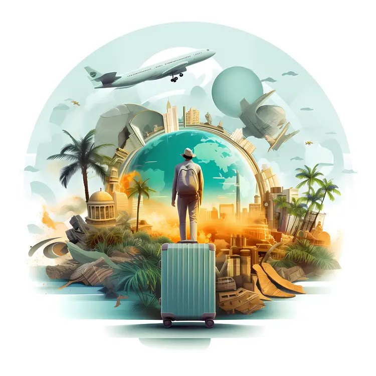 Traveler with Suitcase Exploring the World