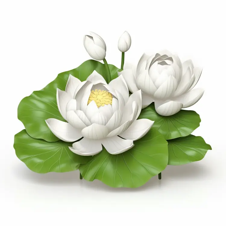 Beautiful White Lotus with Green Leaves