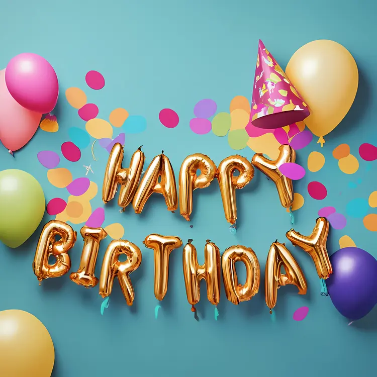 Balloons and Happy Birthday Text