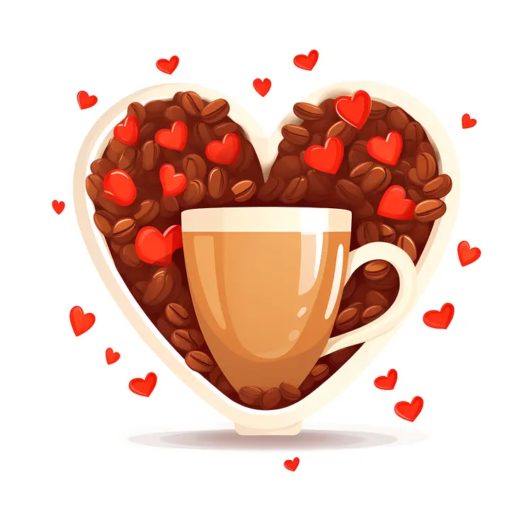 Coffee Cup with Heart and Coffee Beans for Valentine's Day