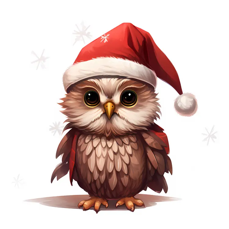 Charming Owl with Santa Hat and Snowflakes