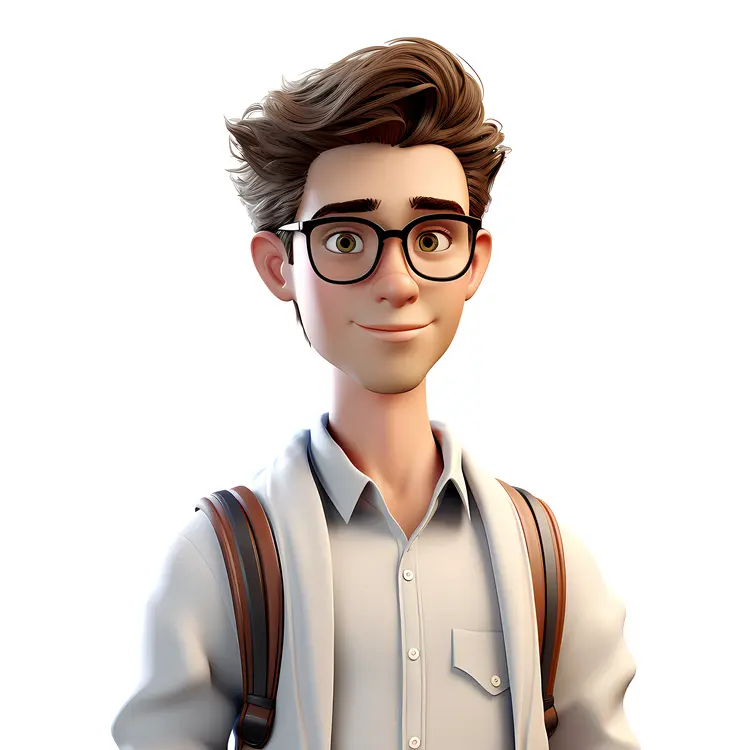 Animated Boy with Glasses and Backpack