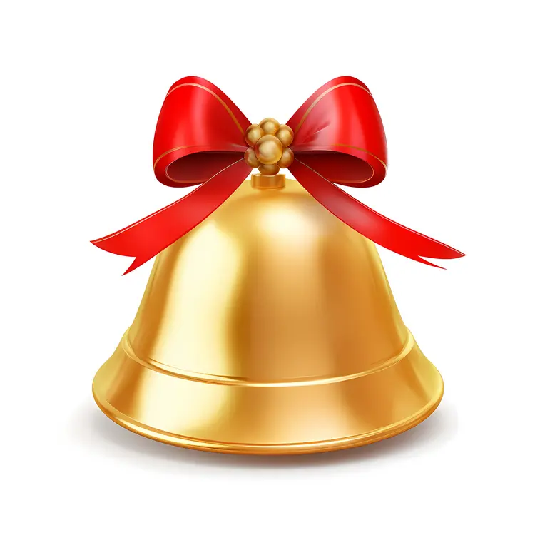 Golden Bell with Red Ribbon for Christmas
