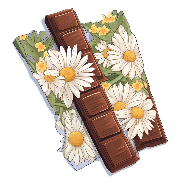 Chocolate Bars with Daisies and Leaves