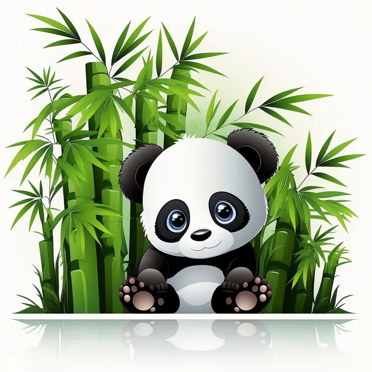 Cute Cartoon Panda with Bamboo