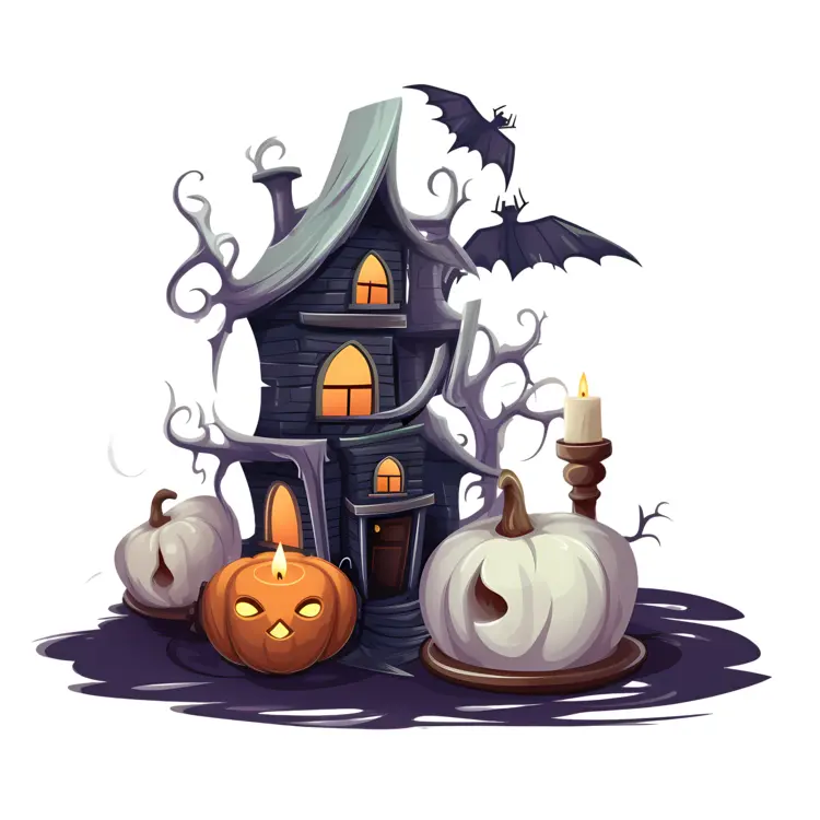 Spooky Haunted House with Pumpkins