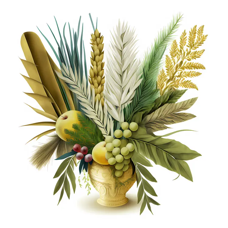 Floral Arrangement with Leaves and Fruits