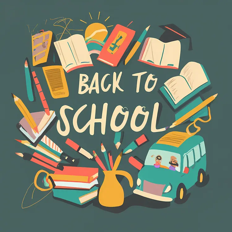 Back to School Text with Books and School Bus