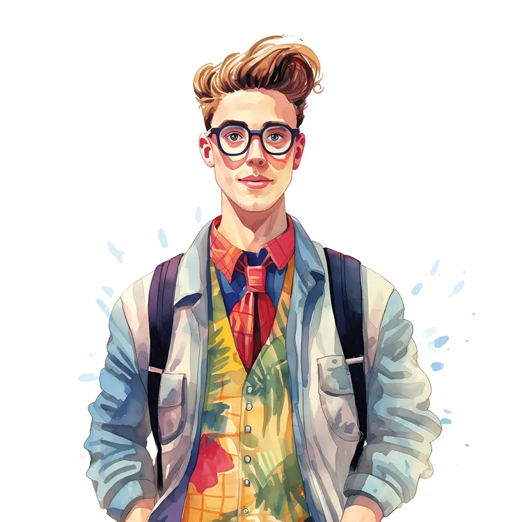 Stylish Man with Glasses and Backpack in Colorful Outfit