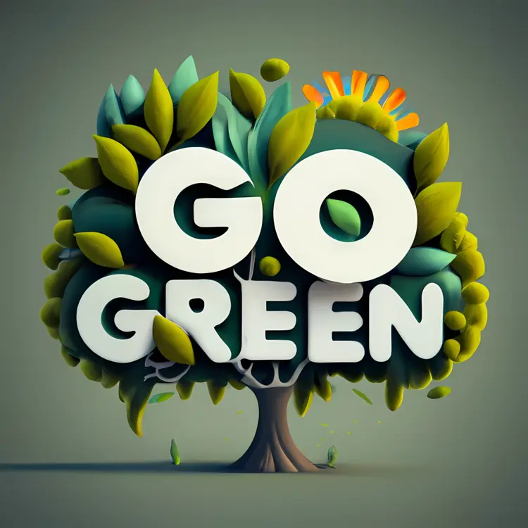 Go Green Sign with Tree and Leaves