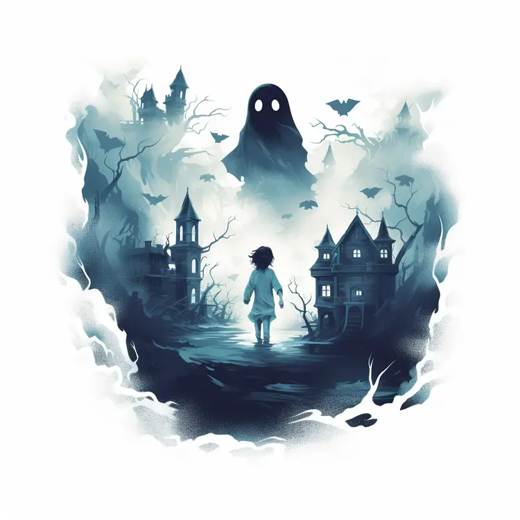Boy Facing a Ghost in a Haunted Forest