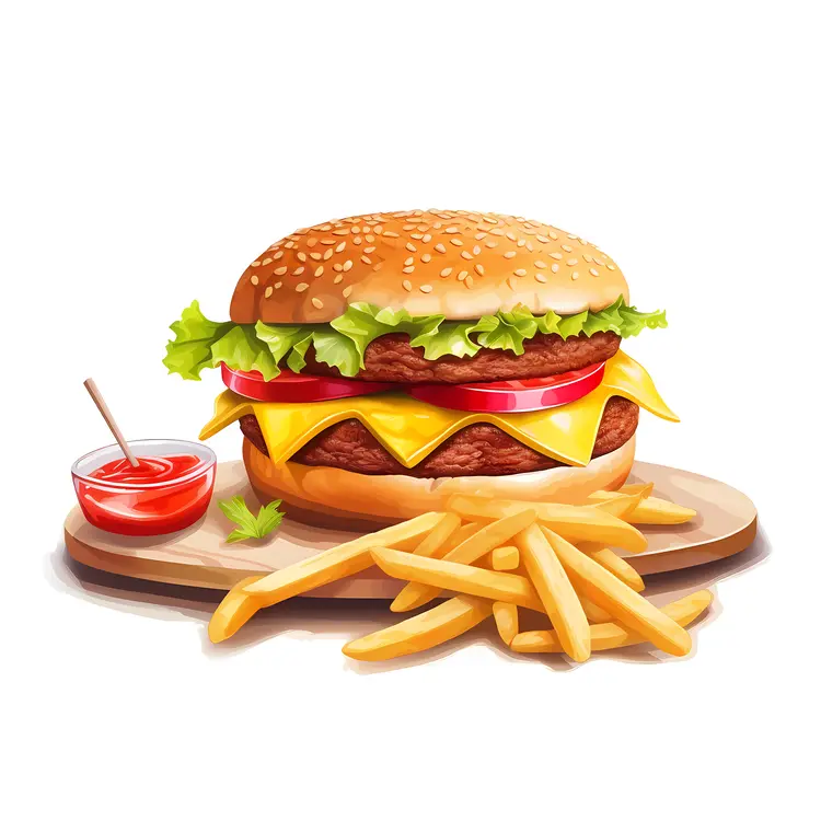 Delicious Burger with Fries and Ketchup