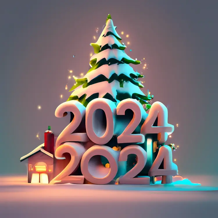 Snowy Christmas Tree with 2024
