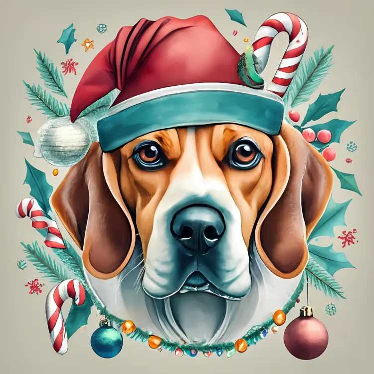 Dog with Santa Hat and Candy Cane Decorations