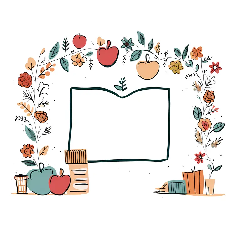 Floral and Apple Book Frame for Education