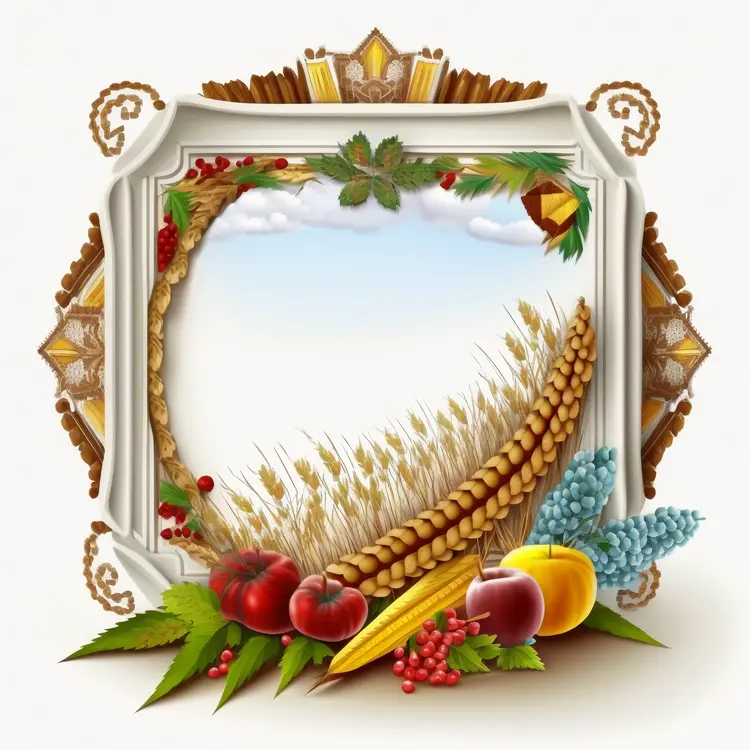 Harvest Frame with Fruits and Wheat for Thanksgiving