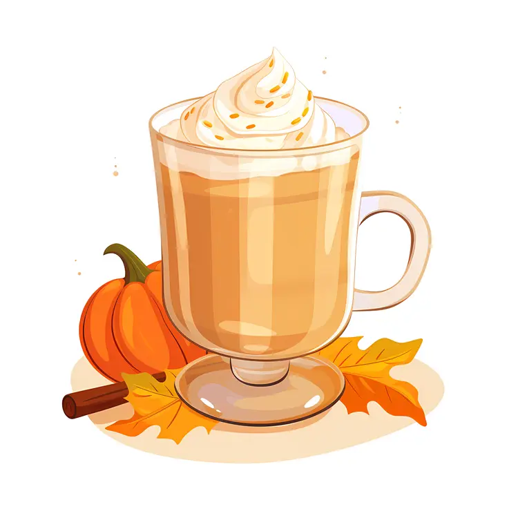 Pumpkin Spice Latte with Whipped Cream and Autumn Leaves