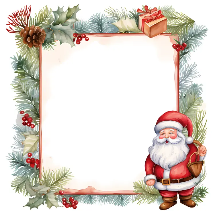 Christmas Frame with Santa and Holly