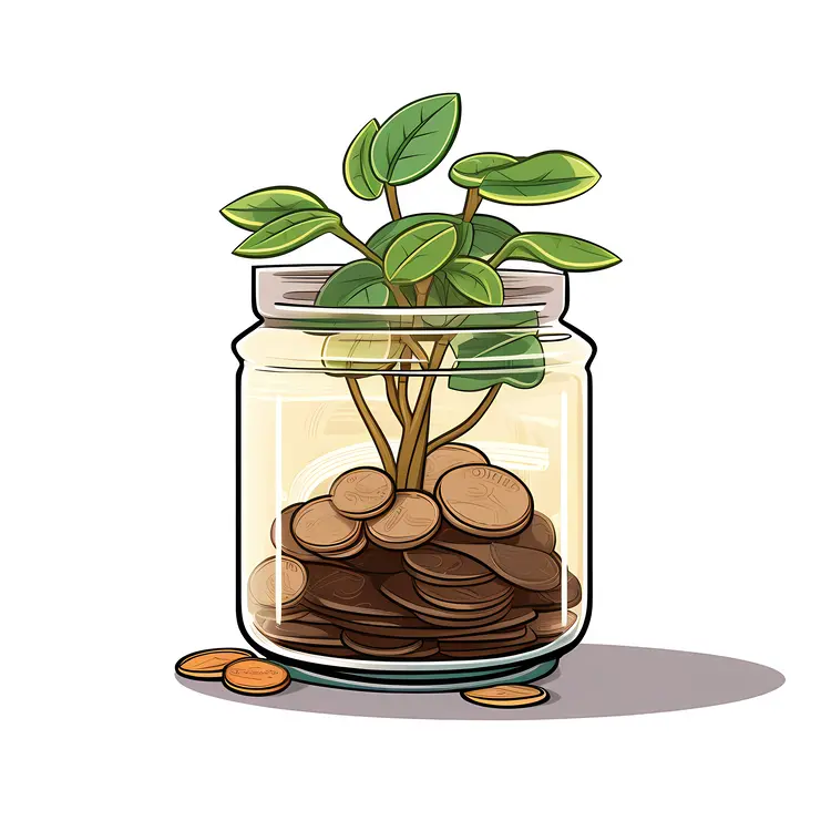 Money Plant Growing in Jar of Coins