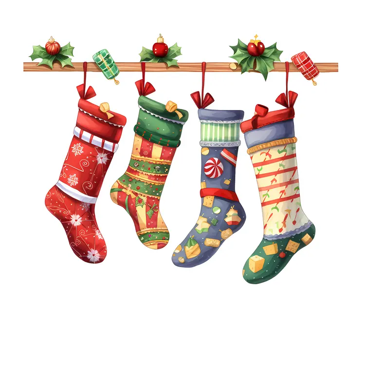 Colorful Christmas Stockings Hanging for Holiday Decorations