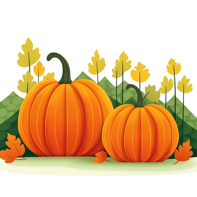 Two Large Orange Pumpkins in Autumn Setting