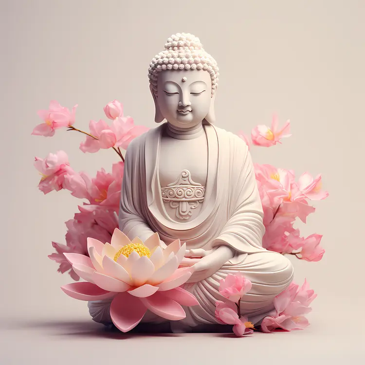White Buddha Statue with Lotus Flowers